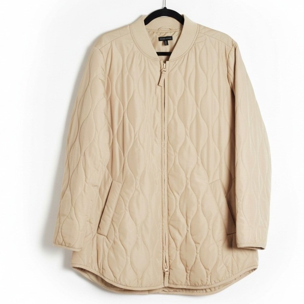 Universal Standard Sophia Onion Quilted Long Bomber Jacket Cream S Fits US 14 16